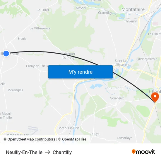 Neuilly-En-Thelle to Chantilly map