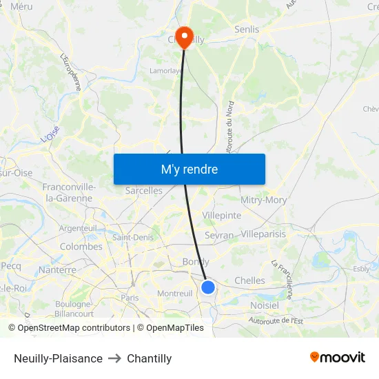 Neuilly-Plaisance to Chantilly map
