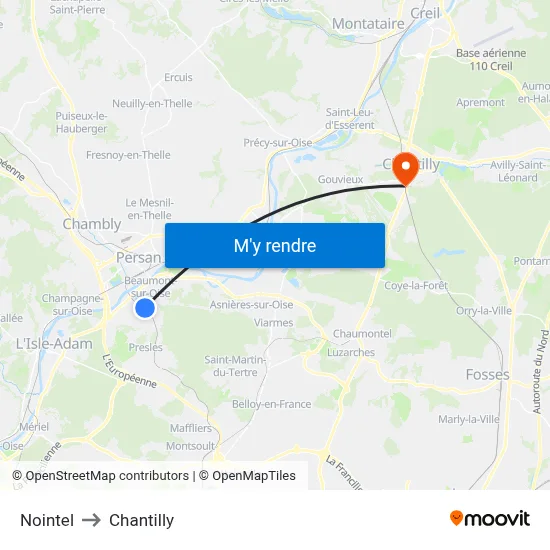 Nointel to Chantilly map