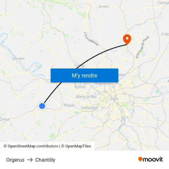 Orgerus to Chantilly map
