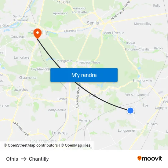 Othis to Chantilly map