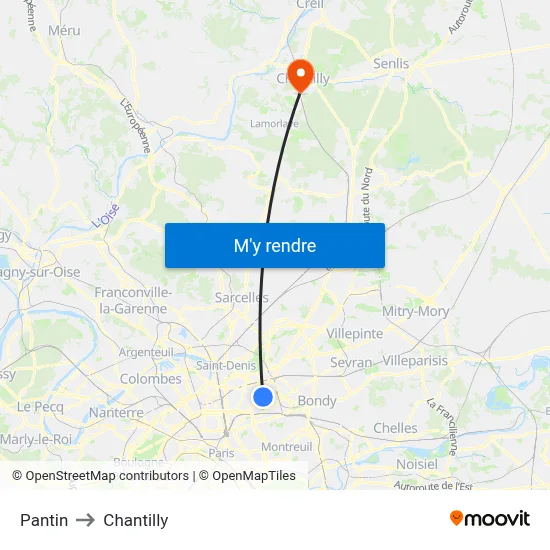 Pantin to Chantilly map