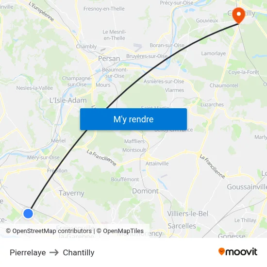 Pierrelaye to Chantilly map