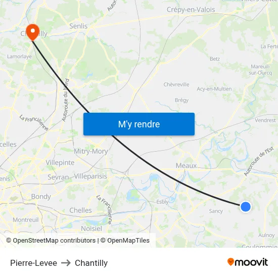 Pierre-Levee to Chantilly map