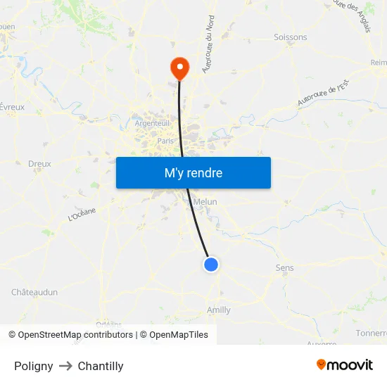 Poligny to Chantilly map