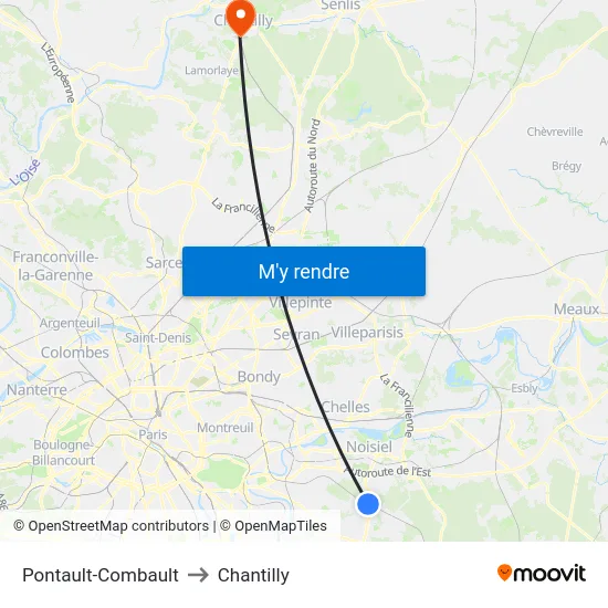 Pontault-Combault to Chantilly map