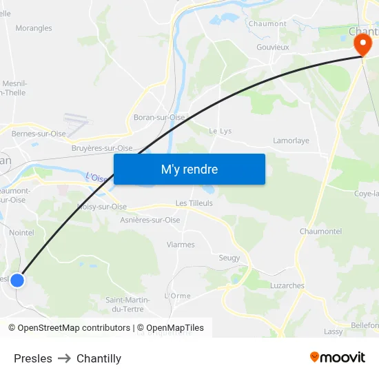 Presles to Chantilly map