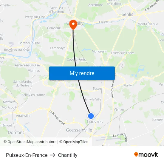 Puiseux-En-France to Chantilly map