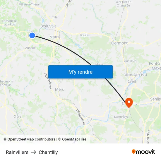 Rainvillers to Chantilly map