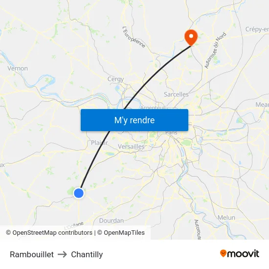 Rambouillet to Chantilly map