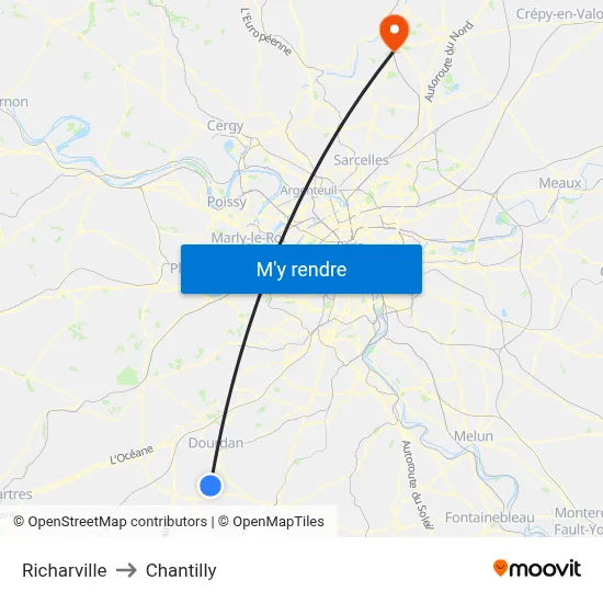 Richarville to Chantilly map