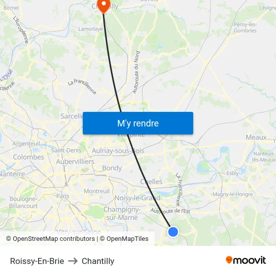 Roissy-En-Brie to Chantilly map
