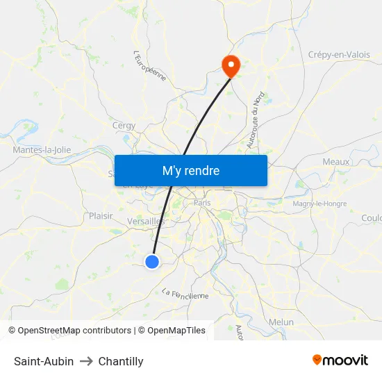 Saint-Aubin to Chantilly map