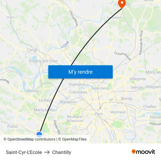 Saint-Cyr-L'Ecole to Chantilly map