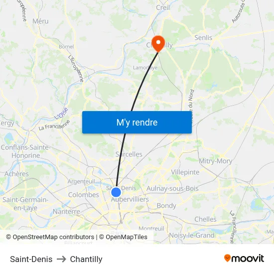 Saint-Denis to Chantilly map