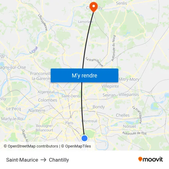 Saint-Maurice to Chantilly map