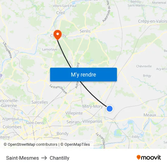 Saint-Mesmes to Chantilly map