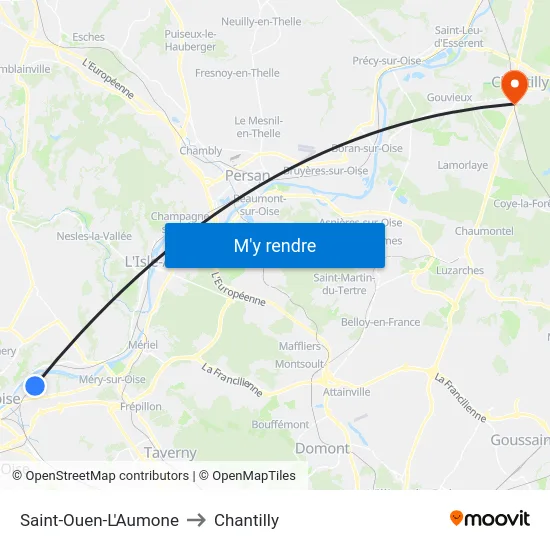 Saint-Ouen-L'Aumone to Chantilly map