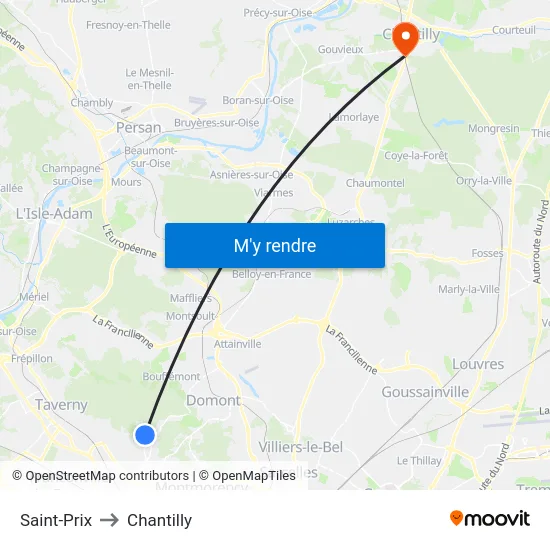 Saint-Prix to Chantilly map