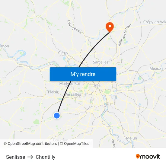 Senlisse to Chantilly map