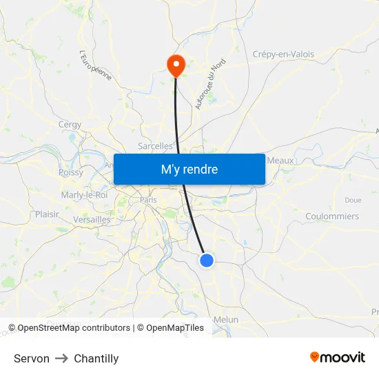 Servon to Chantilly map