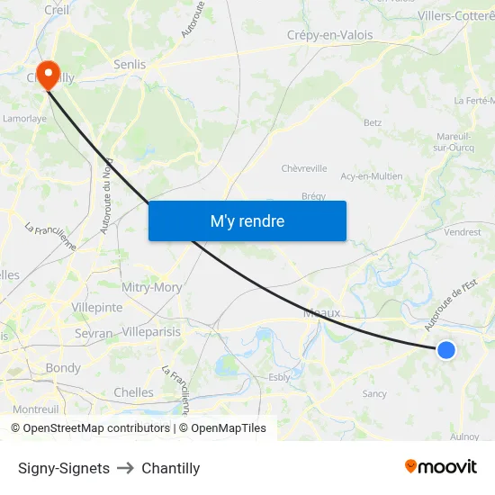 Signy-Signets to Chantilly map