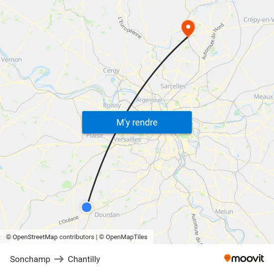 Sonchamp to Chantilly map