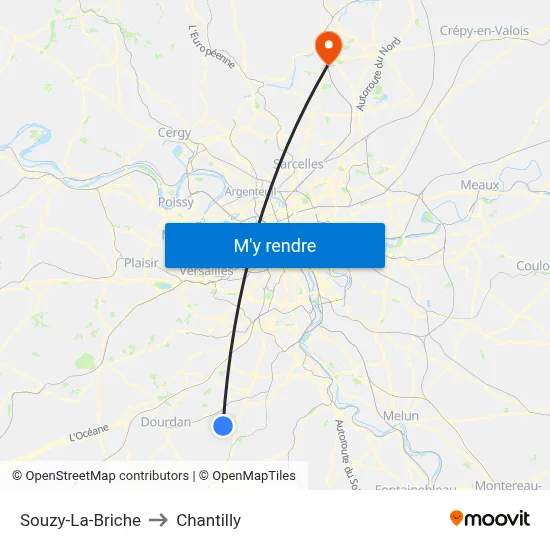 Souzy-La-Briche to Chantilly map