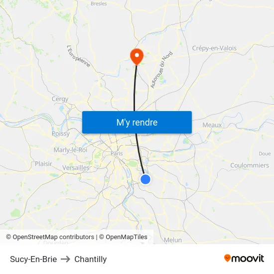 Sucy-En-Brie to Chantilly map