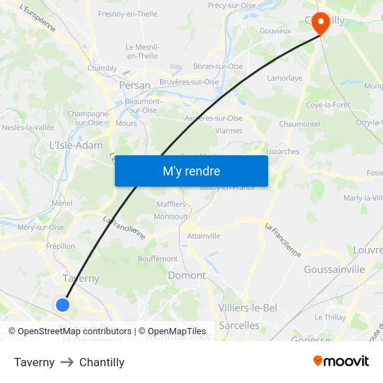 Taverny to Chantilly map