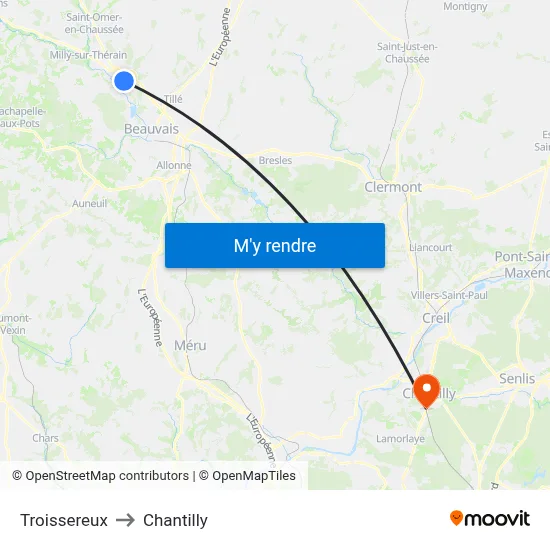 Troissereux to Chantilly map
