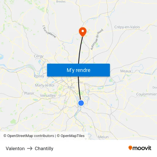 Valenton to Chantilly map