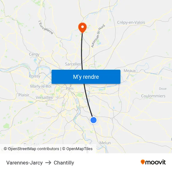 Varennes-Jarcy to Chantilly map