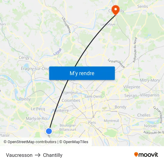 Vaucresson to Chantilly map