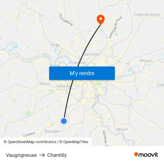 Vaugrigneuse to Chantilly map