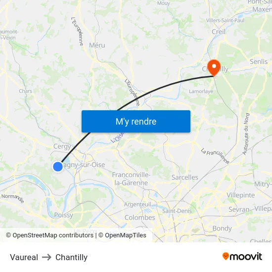 Vaureal to Chantilly map