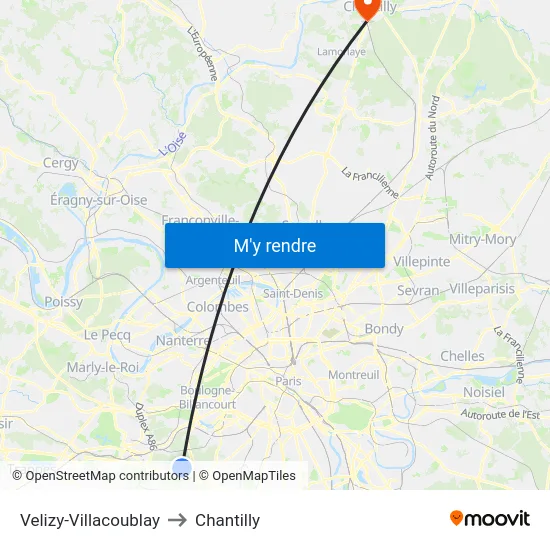 Velizy-Villacoublay to Chantilly map