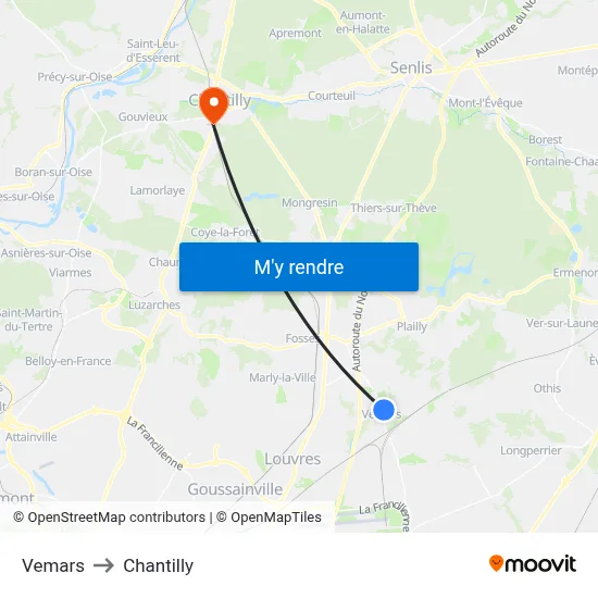 Vemars to Chantilly map
