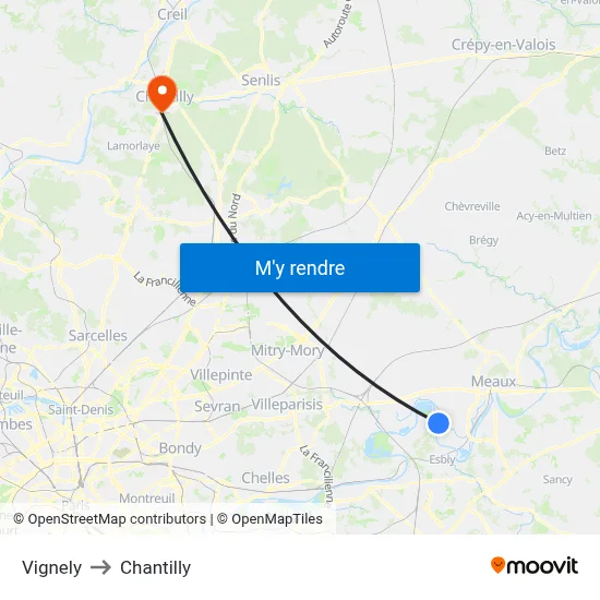 Vignely to Chantilly map