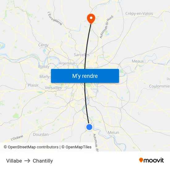 Villabe to Chantilly map