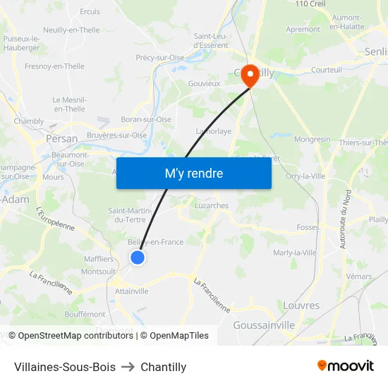 Villaines-Sous-Bois to Chantilly map