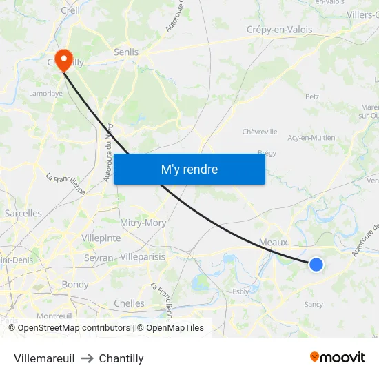 Villemareuil to Chantilly map