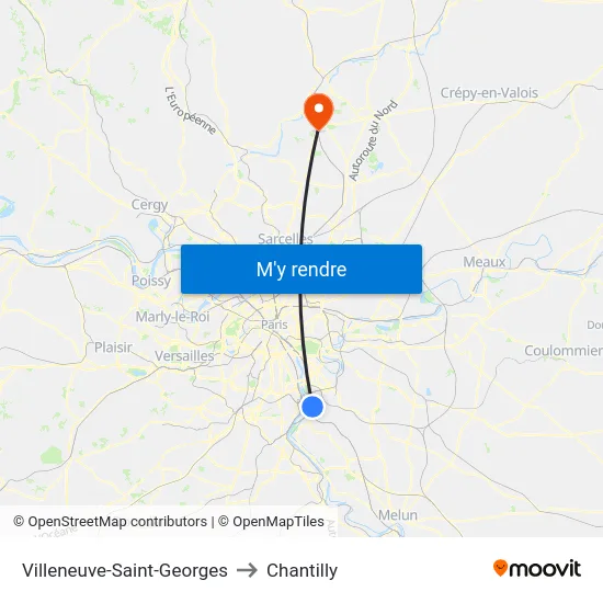 Villeneuve-Saint-Georges to Chantilly map