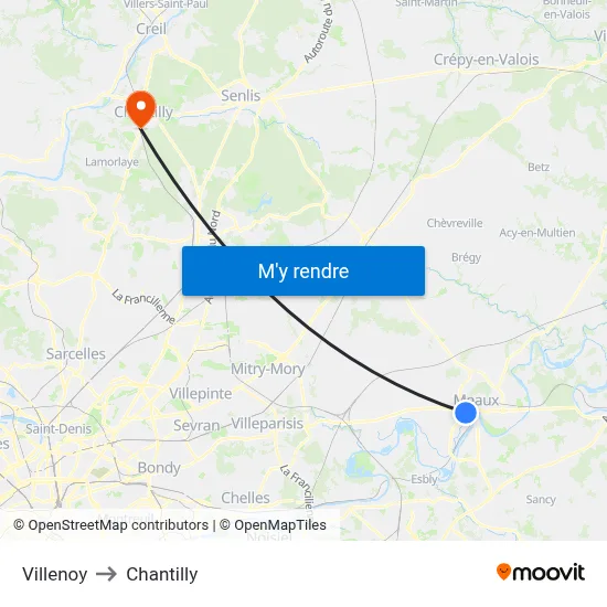 Villenoy to Chantilly map
