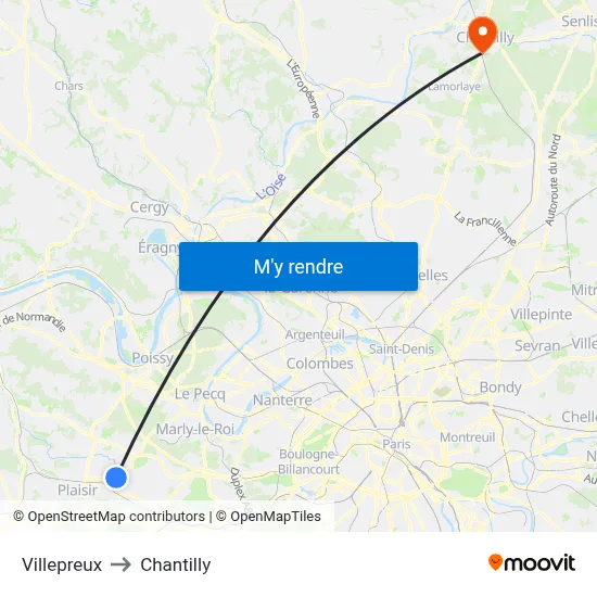 Villepreux to Chantilly map