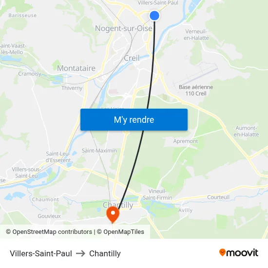 Villers-Saint-Paul to Chantilly map