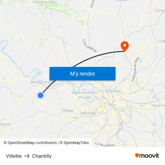 Villette to Chantilly map