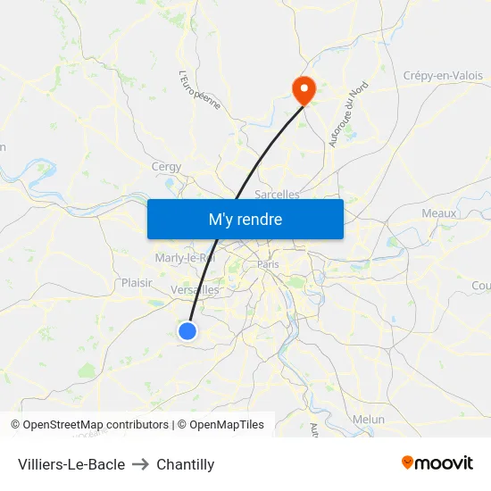 Villiers-Le-Bacle to Chantilly map