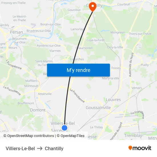 Villiers-Le-Bel to Chantilly map