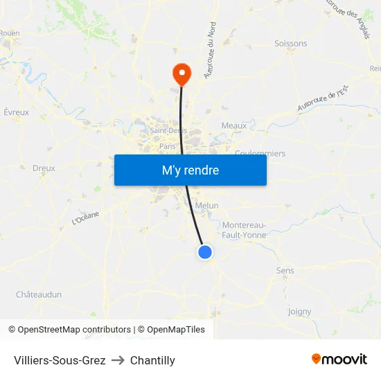 Villiers-Sous-Grez to Chantilly map